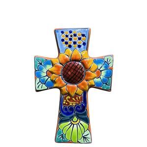 Handcrafted Mexican Talavera Vibrant Colorful Christian Religious Ceramic Cross